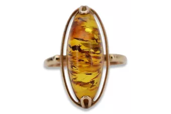 Russian rose Soviet pink USSR red 585 583 gold amber ring vrab008
