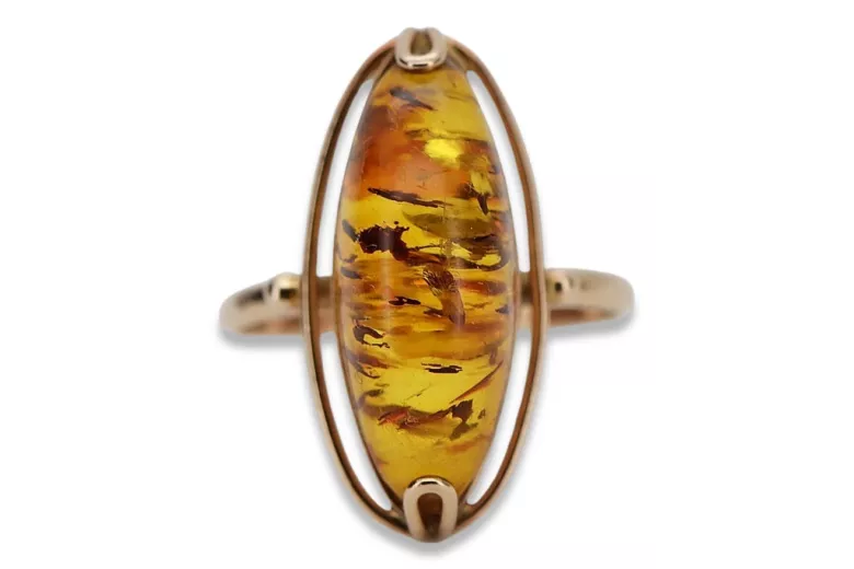 Rose russe rose soviétique rouge 585 583 or amber ring vrab008