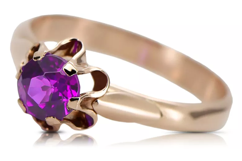 Bague russe en or rose 14 carats 585 avec alexandrite, rubis, émeraude, saphir et zircon vrc014