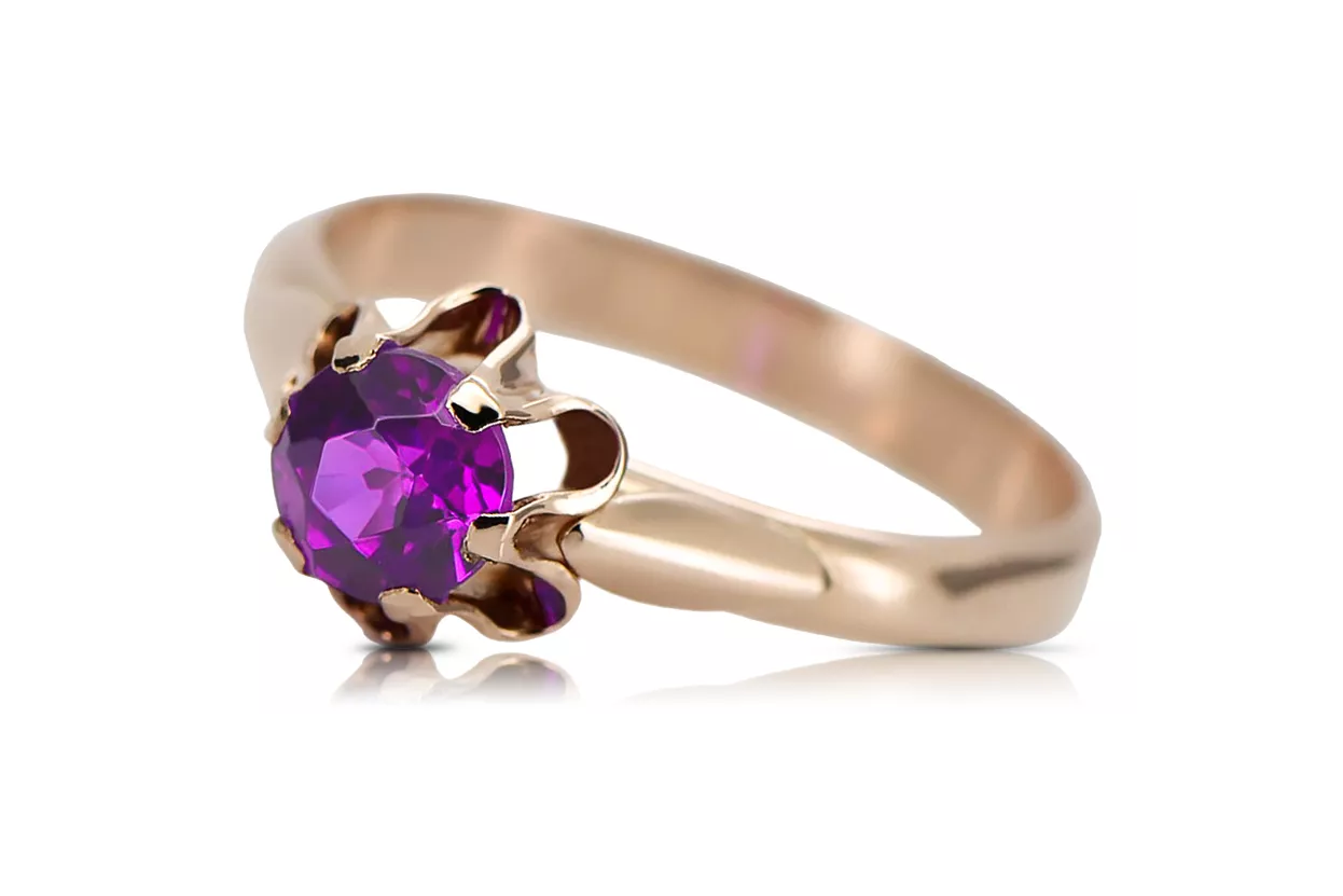 Bague russe en or rose 14 carats 585 avec alexandrite, rubis, émeraude, saphir et zircon vrc014