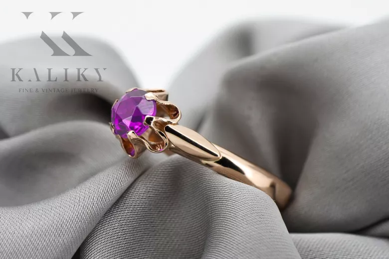 Ring vinobraní ametyst styl originální vinobraní 14k produkt s růžovým zlatem VRC094