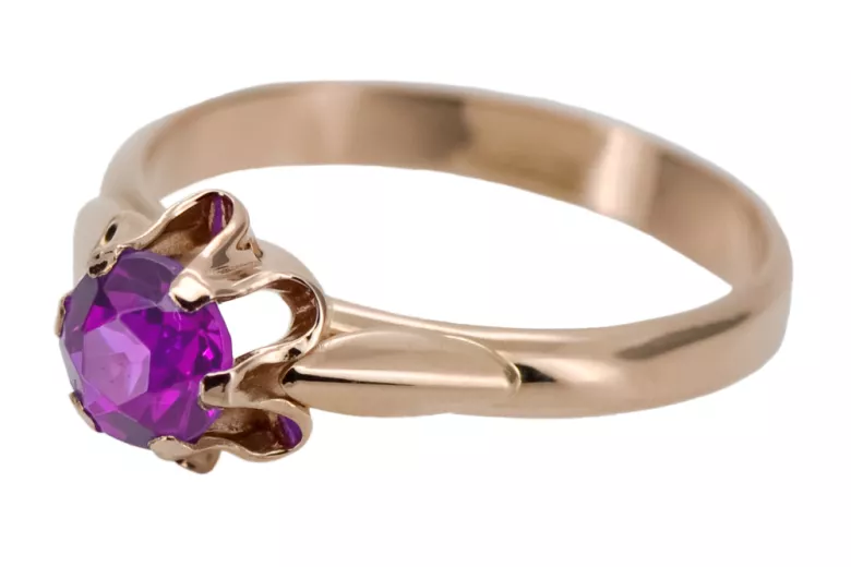 Bague russe en or rose 14 carats 585 avec alexandrite, rubis, émeraude, saphir et zircon vrc014