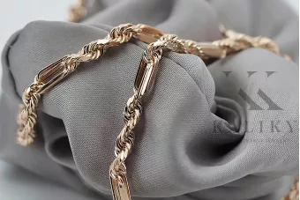 Raudono rožinio aukso grandinė 14k 585 Corda Figaro cc004r