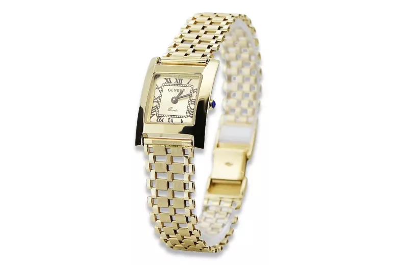 Montre femme rectangulaire en or 14K, italienne, sans nickel