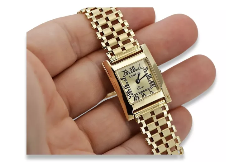 Montre femme rectangulaire en or 14K, italienne, sans nickel