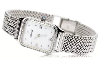 Γυναικείο λευκό χρυσό ρολόι 14k με βραχιόλι Geneve lw055wdw&lbw003w