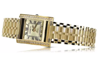 Aur galben 14k Lady Geneve ceas pătrat