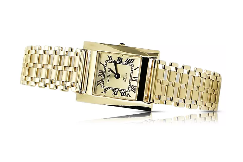 Montre femme rectangulaire en or 14K, italienne, sans nickel