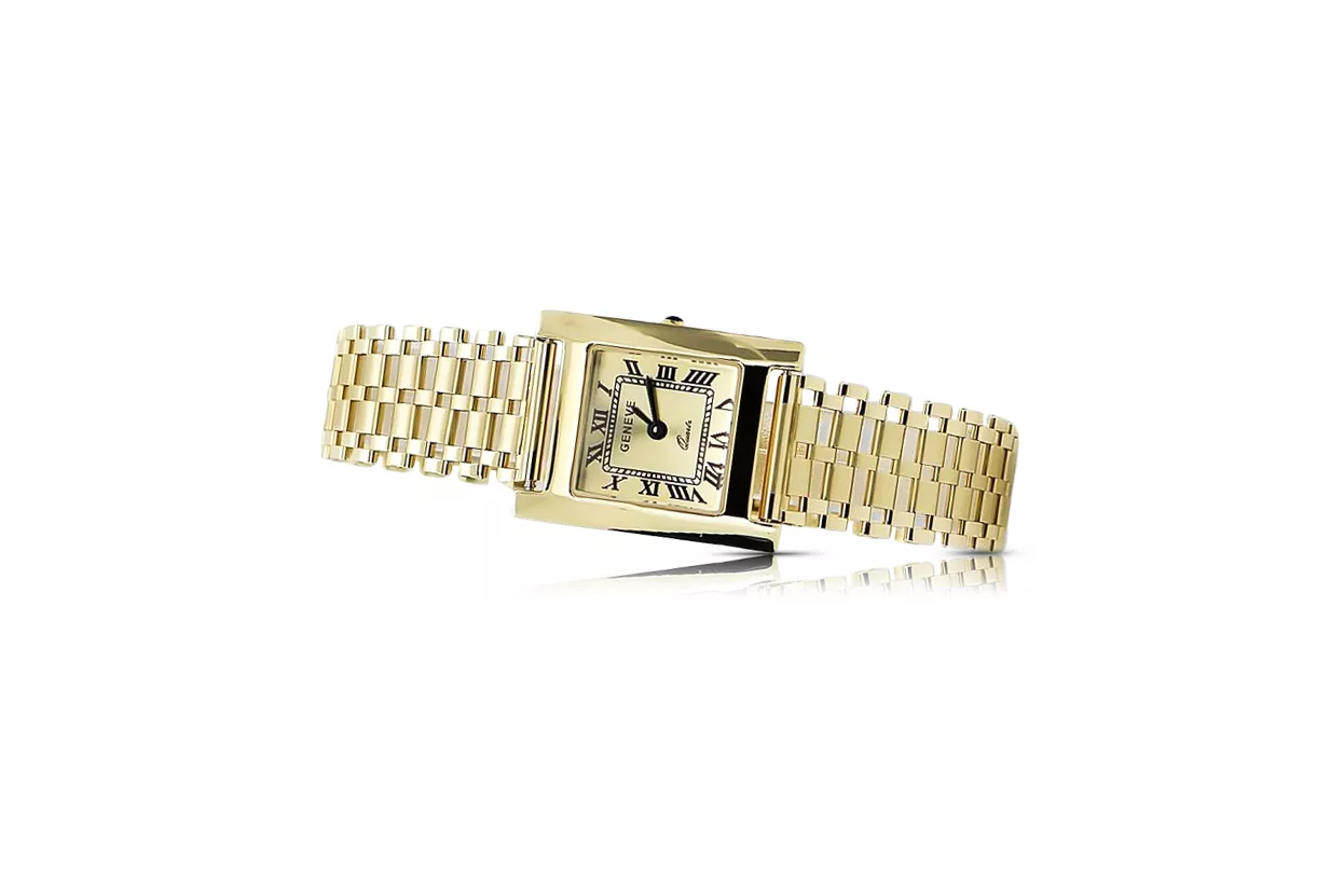 Montre femme rectangulaire en or 14K, italienne, sans nickel