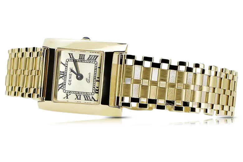 Montre femme rectangulaire en or 14K, italienne, sans nickel