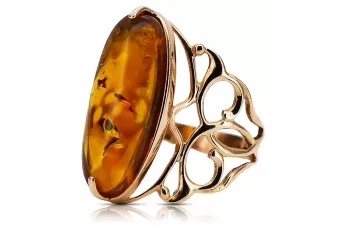 Rose 14k 585 gold amber ring vrab003 Russian Vintage jewelry style