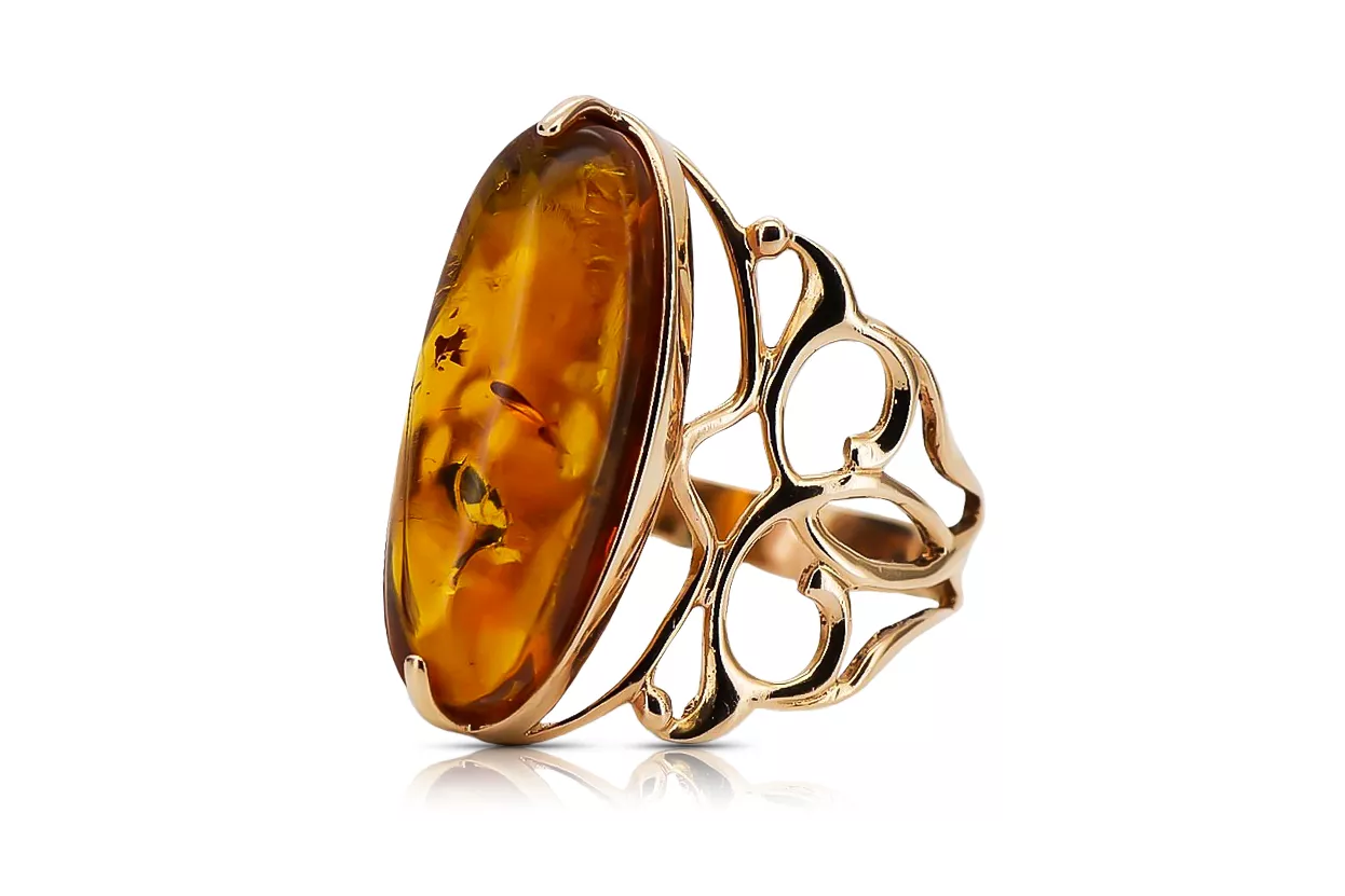 Russian rose Soviet pink USSR red 585 583 gold amber ring vrab008