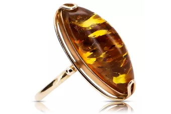 Rose 14k 585 gold amber ring vrab018 Russian Vintage jewelry style