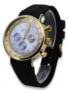 14K Montre hommes d'or, Cadran bleu, Bracelet en cuir, 40mm