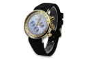 14K Gold Herrenuhr, blaues Zifferblatt, Lederarmband, 40mm