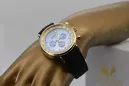 14K Montre hommes d'or, Cadran bleu, Bracelet en cuir, 40mm