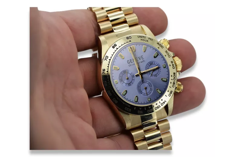 Gold men's watch Geneve ★ zlotychlopak.pl ★ Gold purity 585 333 Low Price!