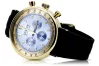 14K Gold Herrenuhr, blaues Zifferblatt, Lederarmband, 40mm