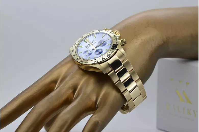 Reloj de Hombre de Oro 14K, Esfera Azul, 40mm - Geneve