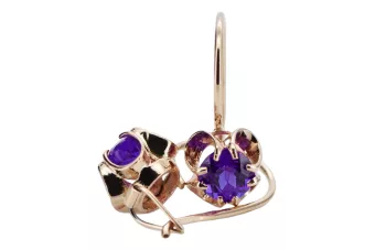 Rose pink 14k 585 gold alexandrite earrings vec035 Vintage Russian Soviet style