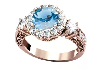 Vintage style Ring Aquamarine Original Vintage 14K Rose Gold crc003r