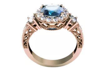 Кольцо в винтажном стиле с аквамарином, оригинальное винтажное розовое золото 14 карат crc003r