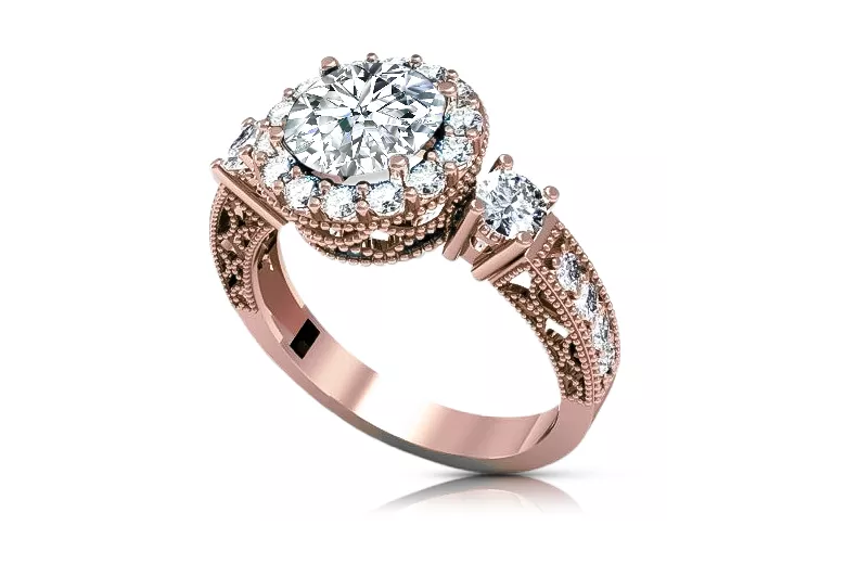 Zircon Original Vintage 14K Rose Gold Inel Bijuterii Vintage crc003r