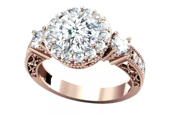 Originalus senovinis cirkonio 14K rožinio aukso žiedas Vintage Jewlery crc003r
