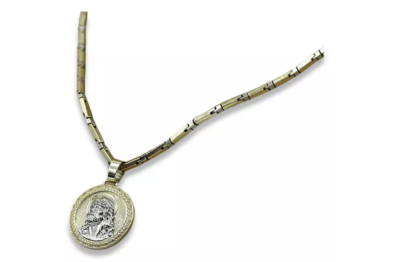 Médaille Jezus & chaîne de marteau d'or 14k pj005yw20έcc047yw65