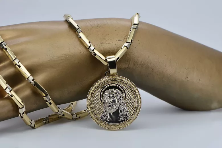 Jezus medallion & 14k gold hammer chain pj005yw20&cc047yw60