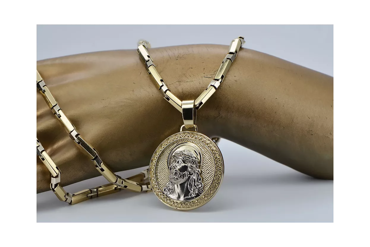 Jezus medallion & 14k gold hammer chain pj005yw20&cc047yw60