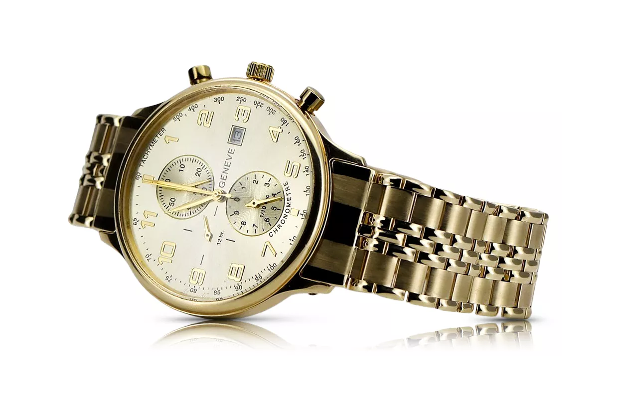 Gold men's watch Geneve ★ zlotychlopak.pl ★ Gold purity 585 333 Low Price!