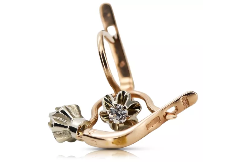 Rosa rosa 14k 585 pendientes de diamante de oro ved153rw Estilo soviético ruso vintage
