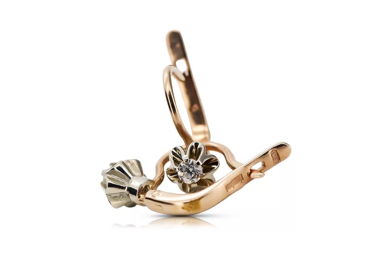 Rose rosa 14k 585 Gold Diamant Ohrringe ved153rw Vintage russischer Sowjetstil