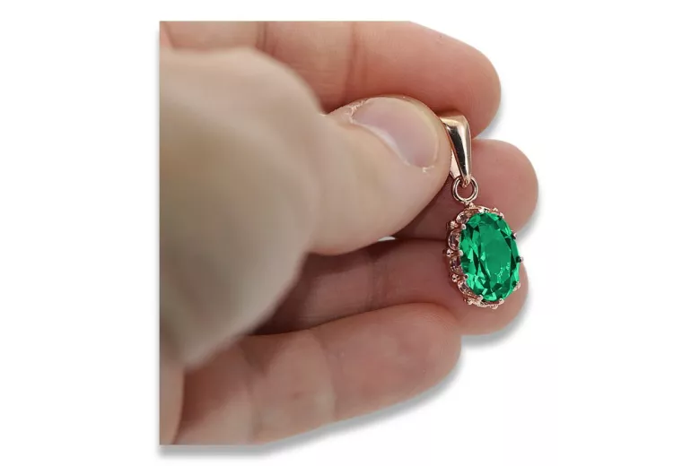 Vintage rose 14k 585 gold emerald pendant vpc008