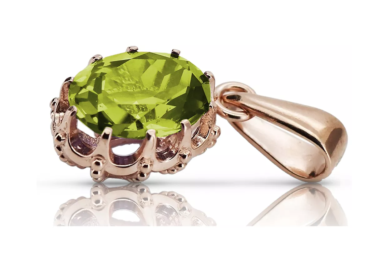 Rosa vintage 14k 585 oro peridot colgante vpc008