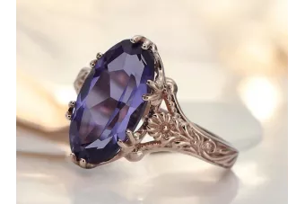 Rožinis raudonas 14k 585 aukso žiedas su Aleksandritu vrc084 Vintage