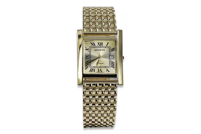 Gold men's watch Geneve ★ zlotychlopak.pl ★ Gold purity 585 333 Low Price!