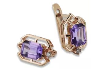 Rose pink 14k 585 gold alexandrite earrings vec016 Vintage Russian Soviet style