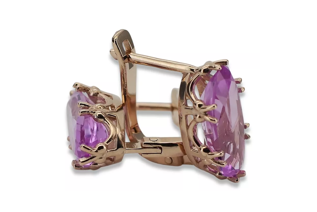 Rose pink 14k 585 gold amethyst earrings vec021 Vintage