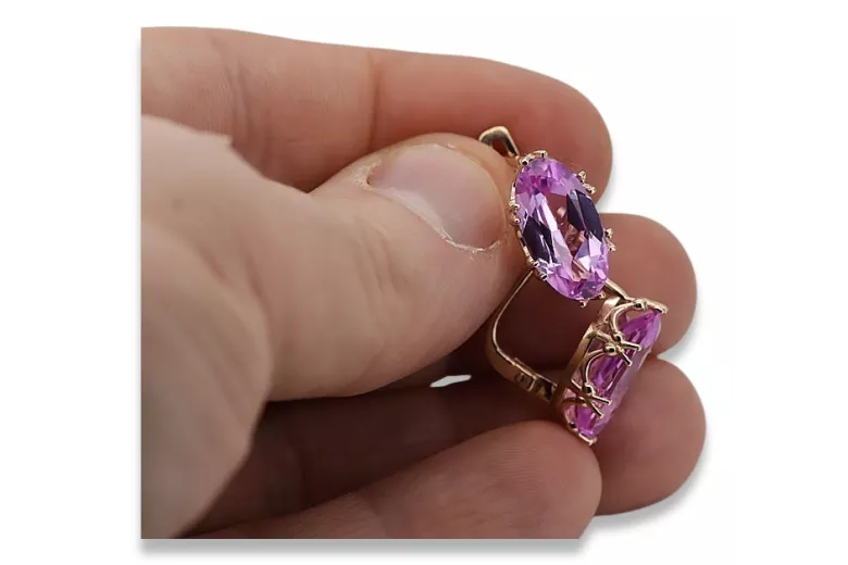 Rose rosa 14k 585 gold amethyst Ohrringe vec021 Jahr