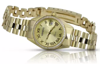 Or jaune 14k Geneve dame 0.25ct Montre diamant lwd078ydgautolbw009y