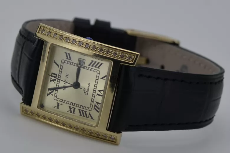 Gelb 14k 585 Gold Quadrat Männer Geneve Uhr mw010ydg