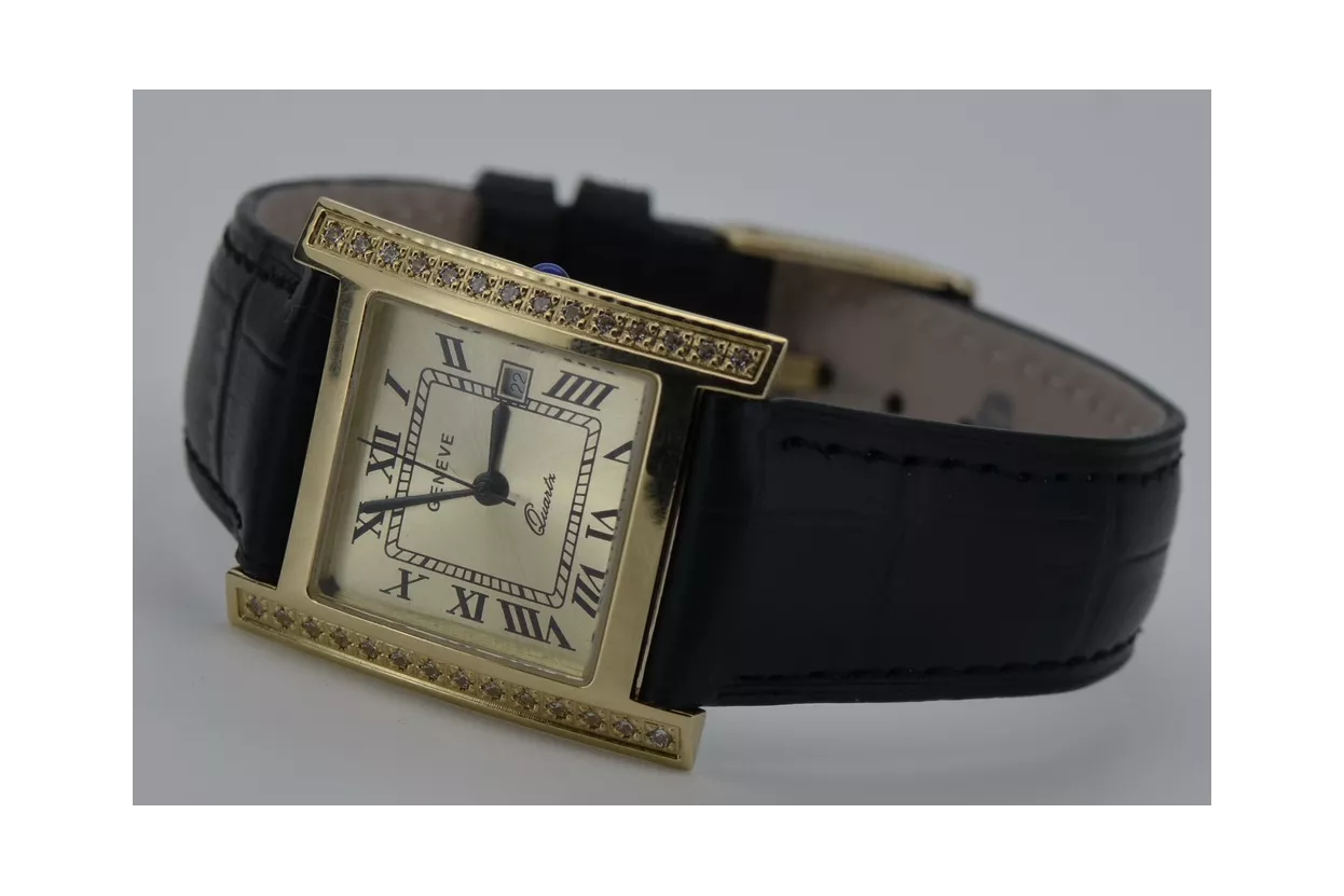 Amarillo 14k 585 oro cuadrado hombre reloj Geneve mw010ydg