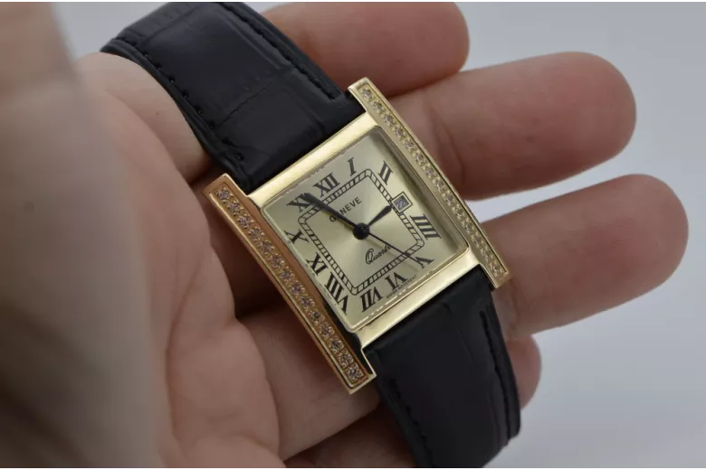 Amarillo 14k 585 oro cuadrado hombre reloj Geneve mw010ydg