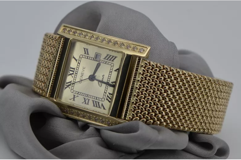 Gold men's watch Geneve ★ zlotychlopak.pl ★ Gold purity 585 333 Low Price!