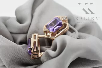 Náušnice s růžovou červenou 14k Gold 585 Vec020 vinobraní