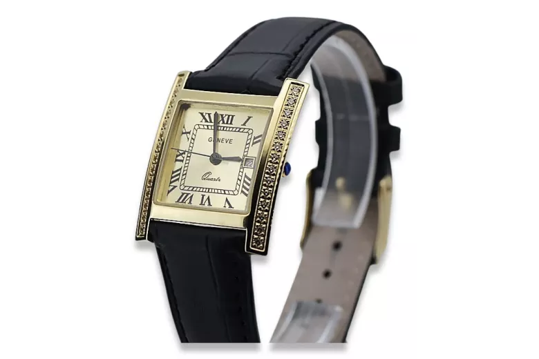 Amarillo 14k 585 oro cuadrado hombre reloj Geneve mw010ydg