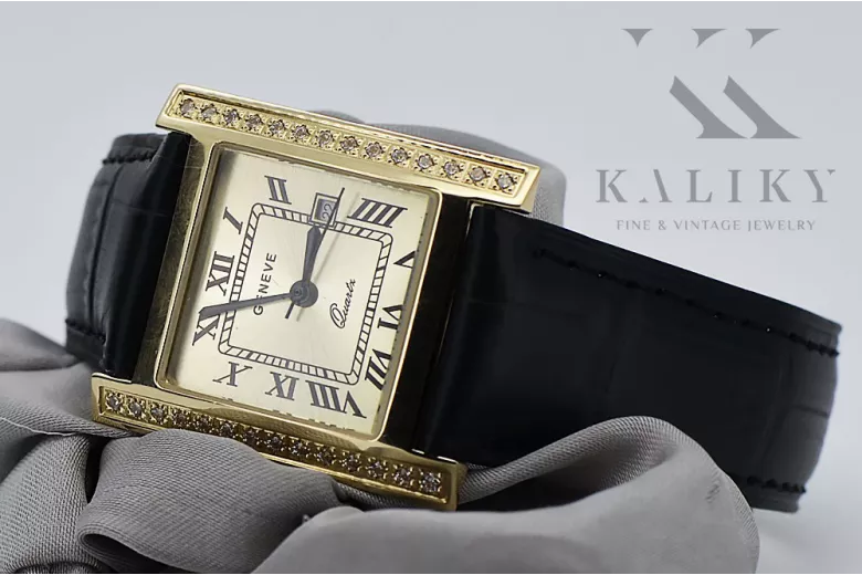 Gelb 14k 585 Gold Quadrat Männer Geneve Uhr mw010ydg