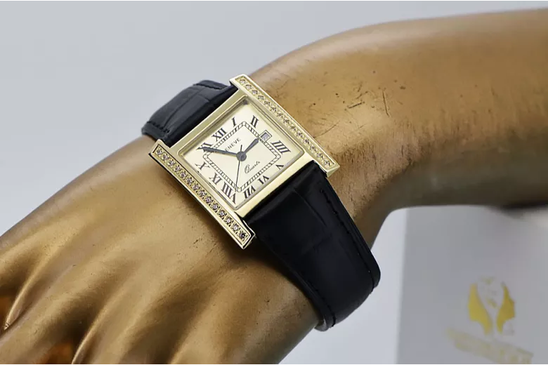 Gelb 14k 585 Gold Quadrat Männer Geneve Uhr mw010ydg